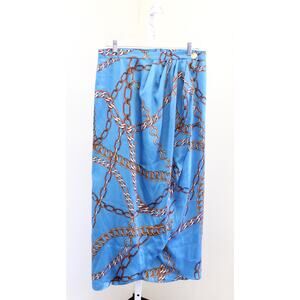 NWT Zara Blue Chain Chainlink Print Wrap Front Pareo Style Maxi Skirt Size XL